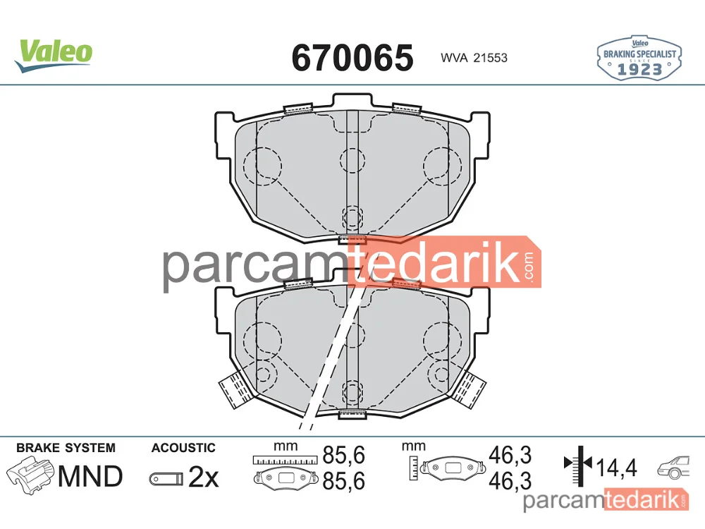 670065 | Fren Balatası (Arka) — Hyundai Lantra II, Kia Cerato I, Hyundai Coupe I